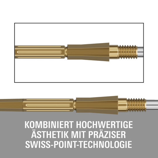 Target Elysian Archetype 43 Swiss Point Steeldartspitzen in Gold. Hochwertige Dartspitzen für professionelle Darts.