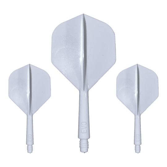 Evolution EVO1 Flight Shaft System - White Hier ist das Evolution EVO1 Flight-Shaft-System in Weiß abgebildet. Dieses Produkt ist für den Einsatz im Dartsport bestimmt.