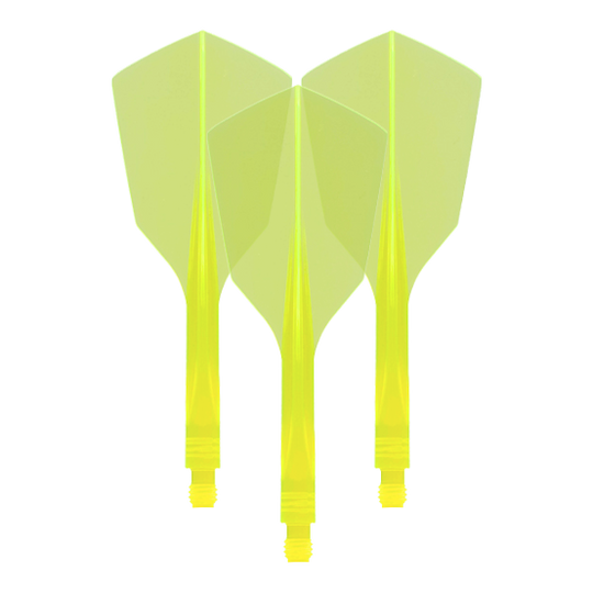 Condor Ax 120 Flight System Neon Yellow - Narrow Das Bild zeigt drei neon-gelbe Dartflights mit schmaler Form. Es handelt sich um das Produkt „Condor Axe 120 Flight-System Neon Yellow - Narrow“.