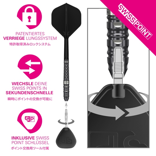 Target Japan Black Marque Eclipse Swiss Point Steeldarts - 23g Hier wird Target Japan Black Marque Eclipse Swiss Point Steeldarts - 23g präsentiert. Diese Darts bieten ein modernes Aussehen und hohe Präzision beim Werfen.
