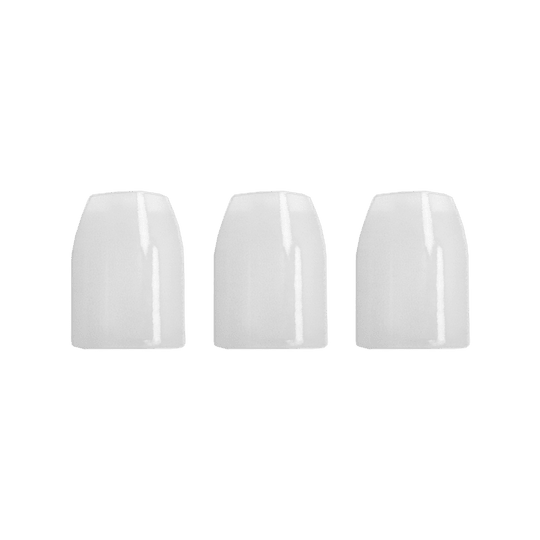 LSF11_L-Style_Champagne-Ringe_Weiss_2 Das Bild zeigt drei transparente L-Style Champagne Ringe, die nebeneinander angeordnet sind. Sie sind Zubehörteile für Dartflights und sorgen für einen sicheren Halt auf dem Schaft.