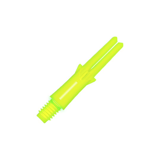 L-L-Style-Shafts Locked Straight - Neon Yellow Das Bild zeigt einen neongelben geraden Flightschaft für Dartpfeile. Der Schaft hat ein Schraubgewinde an einem Ende und eine offene Gabel am anderen Ende.