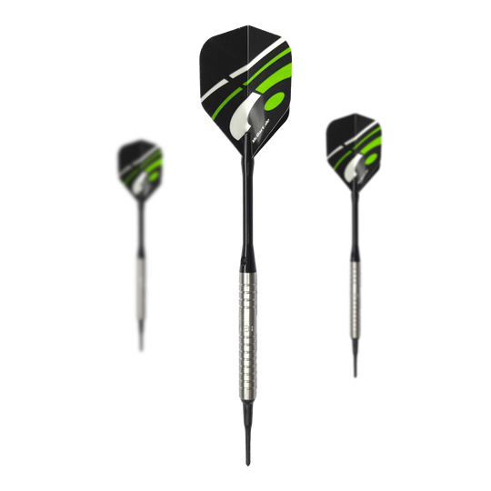 McDart 85 Tungsten V16 soft darts - 16.5g Mehrere McDart 85er Tungsten V16 Softdarts - 16,5g sind als Set dargestellt. Die Details sind klar zu erkennen.