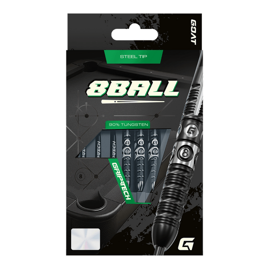 GOAT 8-Ball Steel Darts Das Bild stellt die GOAT 8Ball Steeldarts dar. Details des Dartpfeils sind klar erkennbar.