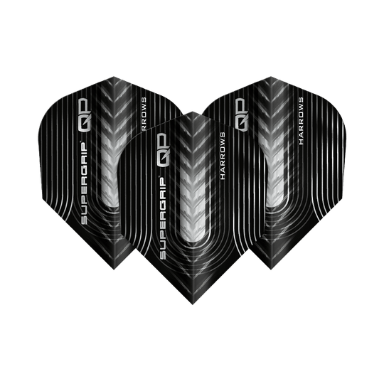 Harrows Supergrip QP No6 Flights Harrows Supergrip QP No6 Flights sind Dartflights mit besonderem Design. Dieses Bild zeigt ein Set dieser Flights.
