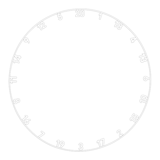 Precise 180 OnePiece Lasercut Number Ring Abgebildet ist ein Zahlenring mit klassischem weißen Design. Das Produkt scheint für ein Dartboard oder ähnliches verwendet zu werden.