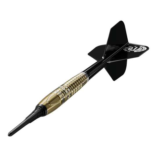 Auf dem Bild sind die Target Japan Prime Series Harith Lim HotShot GEN3 Softdarts - 18g. Sie sind für professionelle Spieler entwickelt worden.