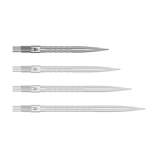 Harrows Quick Point Heavy Metal Dart Tips - Silver Das Bild zeigt Harrows Quick Point Heavy Metal Grip Dartspitzen in Silber mit einer Länge von 26mm. Dies ist das erste Stück der Serie.