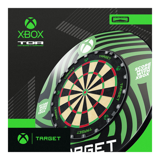 Target Xbox Dartboard Surround Bundle Abgebildet ist das Target Xbox Dartboard Surround Bundle. Es handelt sich um ein Set für Xbox-Dartboards.