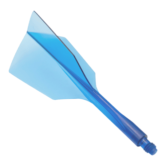 Das Bild zeigt ein Dart-Flight-System in klarem Blau mit schmalem Design. Es handelt sich um das Produkt "Condor Axe 120 Flight-System Clear Blue - Narrow".