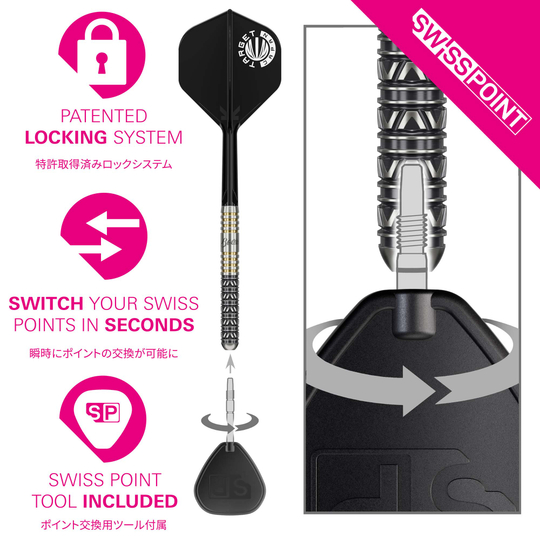 Target Japan Beau Greaves Japan Edition Swiss Point Steeldarts Auf dem Bild sind die Target Japan Beau Greaves Japan Edition Swiss Point Steeldarts zu sehen. Das Produkt ist für Dartspieler gedacht, die hochwertige Steeldarts bevorzugen.