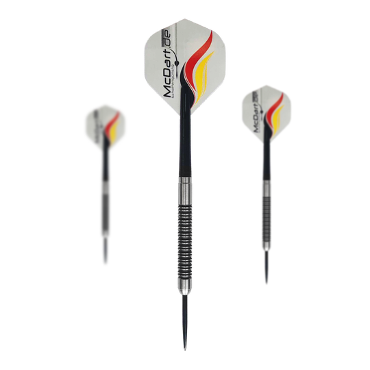 McDart Super Grip Steeldarts Ein Set McDart Super Grip Steeldarts ist vollständig abgebildet. Die verschiedenen Teile sind übersichtlich angeordnet.