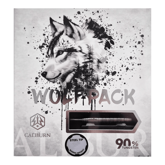 Abgebildet ist das Produkt Caliburn Wolfpack W7 Steeldarts - 21g. Dieses Set besteht aus hochwertigen Steeldarts mit 21 Gramm Gewicht.