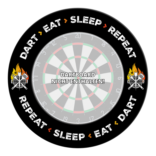 Auf dem Bild sieht man das Produkt MSF-I1_McDart_Dartboard_Surround_Dart_Eat_Sleep_Repeat_Schwarz_3. Es vermittelt einen Eindruck vom Aussehen des Produkts.