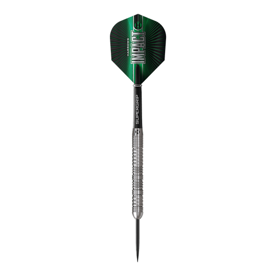 Harrows Impact Steel Darts Das Bild zeigt Harrows Impact Steeldarts. Die Darts sind modern gestaltet und für Steeldart-Wettkämpfe geeignet.