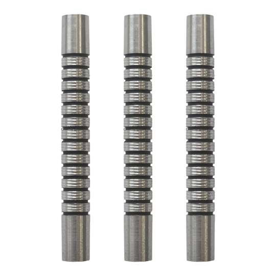 McDart Black Ring Softdart Barrels - 18g Dieses Bild zeigt ein Set von McDart Black Ring Softdart Barrels - 18g. Mehrere schwarze Dart-Barrels sind nebeneinander angeordnet.