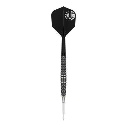 Target Japan Paul Lim The Legend GEN8 Swiss Point Steeldarts - 24g Auf dem Bild ist ein schwarzer Steeldartpfeil mit silbernen Akzenten zu sehen. Es handelt sich um das Modell "Target Japan Paul Lim The Legend GEN8 Swiss Point" mit 24g.