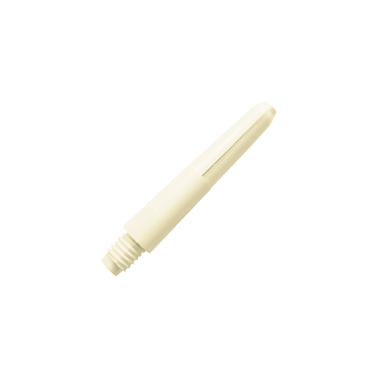Das Bild zeigt einen Nylon-Schaft in der Farbe Naturweiß. Der Schaft hat ein schlichtes, glattes Design mit einem Gewinde am unteren Ende.