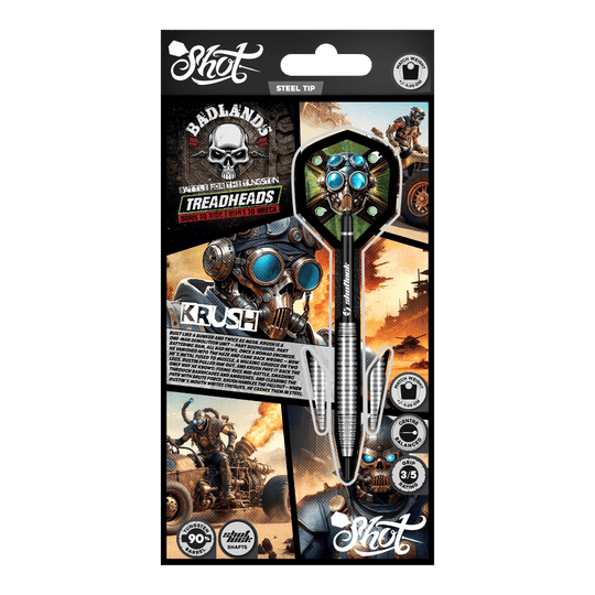 Shot Badlands Krush steel darts Abgebildet sind die Shot Badlands Krush Steeldarts. Diese Steeldarts sind für ein exaktes Spiel konzipiert.