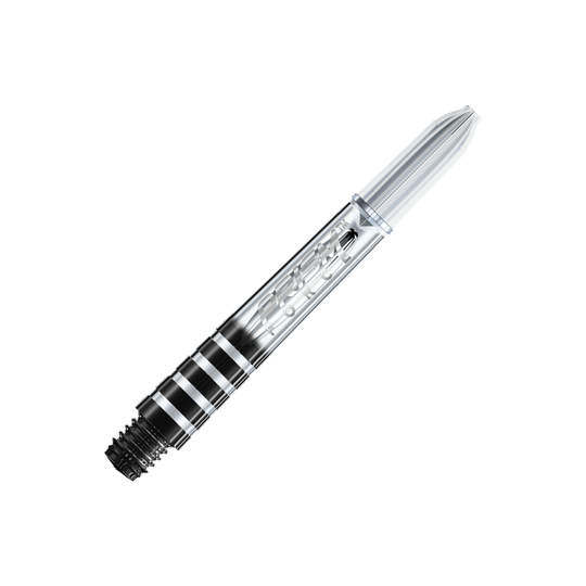 7020-106_Winmau_Prism_Force_Shafts_Clear_35mm_2 Dies ist ein transparenter Dart-Schaft mit der Aufschrift "Prism Force". Er hat ein klares, gestreiftes Design und misst 35 mm.