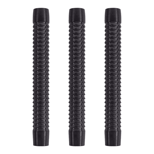 McDart Phantom soft dart barrels Das Bild zeigt drei schwarze McDart Phantom Softdart-Barrels. Sie haben eine geriffelte Oberfläche für besseren Halt.