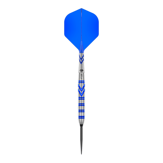 Das Bild zeigt die Red Dragon Gerwyn Price Blue Original Switch Point Steeldarts. Diese Darts sind bekannt für ihre hohe Qualität und Langlebigkeit.
