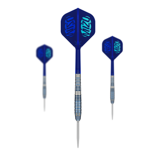 Das Bild zeigt ein Set der Target Japan Mizu Series 03 Swiss Point Steeldarts. Dieses Set eignet sich für anspruchsvolle Dartspieler.