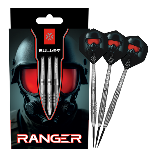 Auf dem Bild ist das vollständige Set der Bullet Ranger Steeldarts zu sehen. Die Steeldarts werden für Präzisionswürfe verwendet.