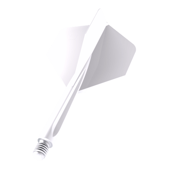 Unicorn Forge All In One Plus No2 Standard Flights Weiß - Medium Das Bild zeigt ein weißes Dartflight-Set des Modells "Unicorn Forge All In One Plus No2 Standard Flights" in der Größe Medium. Es besteht aus einem integrierten Schaft und Flight und ist komplett in Weiß gehalten.