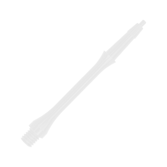 Das Bild zeigt einen weißen Harrows Clic Slim Shaft. Es handelt sich um einen schlanken Schaft für Darts.