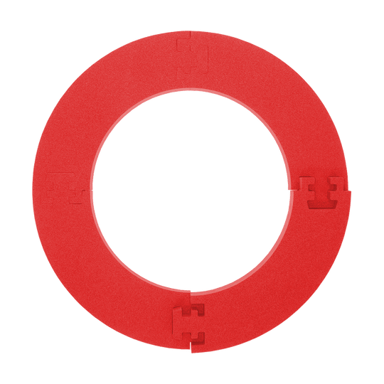 DBSrot2020_McDart_Catchring_Premium_Made_in_Germany_Edition_2020_Rot_3 Das Bild zeigt einen roten Catchring der Marke McDart, Premium Rot - Made in Germany Edition. Der Ring ist rund und hat vier eingefräste Verbindungselemente.