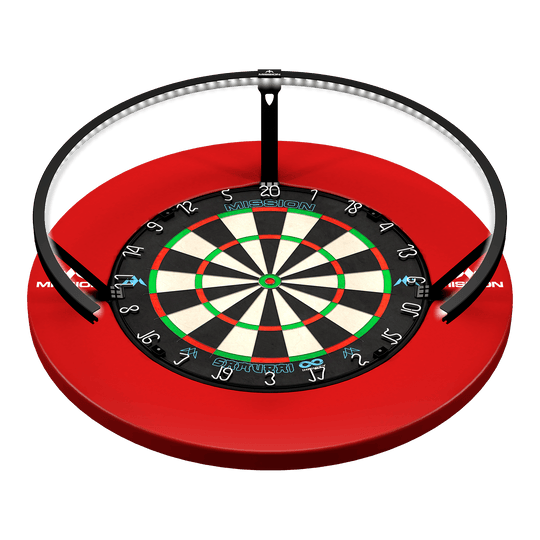 Mission Torus 270 LED Dartboard Lighting - Black Abgebildet ist die Mission Torus 270 LED Dartboard Beleuchtung in Schwarz. Die Beleuchtung sorgt für optimale Ausleuchtung des Dartboards.
