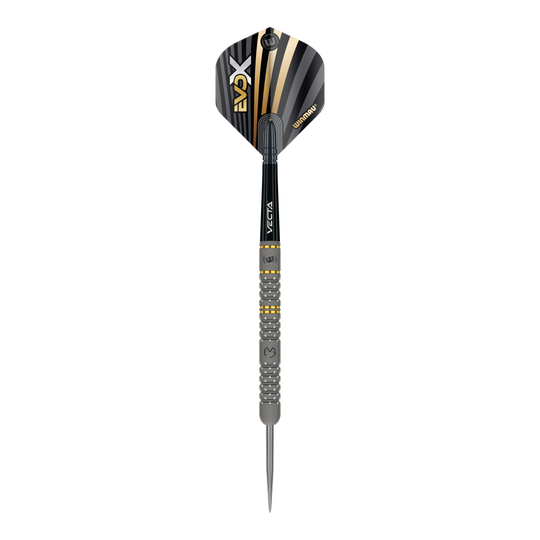 Winmau Michael Van Gerwen Evo-X steel darts Dies ist ein Winmau Michael Van Gerwen Evo-X Steeldart. Der Dartpfeil hat ein schwarz-goldenes Design und eine strukturierte Griffzone.