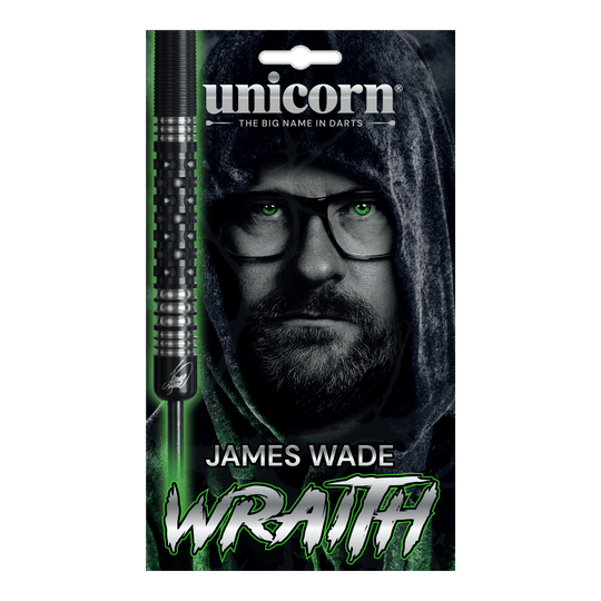 Unicorn Wraith James Wade steel darts Die Abbildung zeigt die Unicorn Wraith James Wade Steeldarts. Die Darts sind für Präzisionswürfe im Dartsport konzipiert.