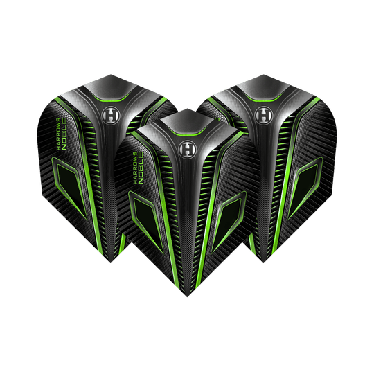 HR8_Harrows_Noble_Green_Standard_Flights_12dYcfFXmOCseu Harrows Noble Standard Flights mit Emblem im Mittelpunkt. Die Flights sind im Set zu sehen.