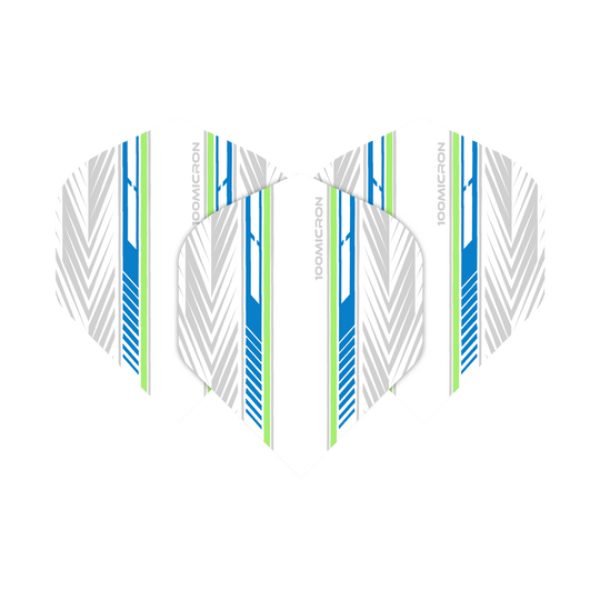 Pentathlon Flights white/blue/green Ein Set der Pentathlon Flights weiß/ blau/ farbig ist abgebildet. Die Farben sind nebeneinander angeordnet.