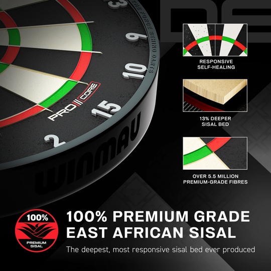 Winmau Blade X ProCore steel dartboard Hier ist ein Winmau Blade X ProCore Steeldartboard abgebildet. Das Produkt eignet sich für Dartspieler und Turniere.