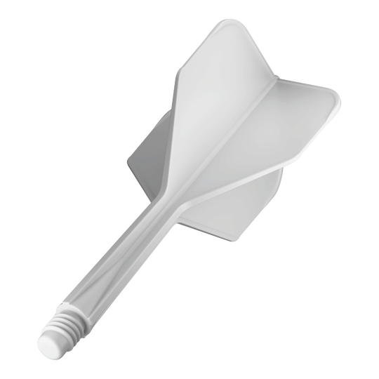 GOAT A1R No6 Flight Shaft System - White Das Bild zeigt das Produkt "GOAT A1R No6 Flight-Shaft-System - Weiß". Es handelt sich um ein weißes Dartshaft- und Flightsystem aus Kunststoff.