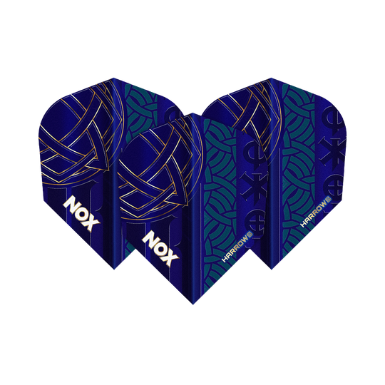 Auf dem Foto sieht man die Harrows Nox No6 Flights. Es sind Ersatzflights für Dartpfeile.