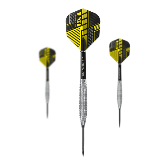 Harrows NX90 Bomb Quick Point Steel Darts Das Bild zeigt das Set Harrows NX90 Bomb Quick Point Steeldarts. Es handelt sich um spezielle Steeldarts für das Präzisionsspiel.