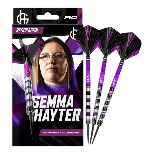 Red Dragon Gemma Hayter steel darts - 22g Dieses Bild zeigt die Red Dragon Gemma Hayter Steeldarts - 22g in ihrer vollen Länge. Die Darts sind speziell für Präzision und Kontrolle entwickelt.