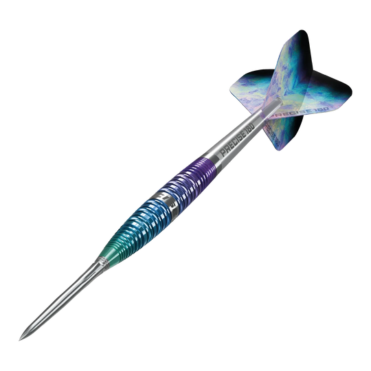 Abgebildet sind die Precise 180 Northern Lights Steeldarts. Die Steeldarts zeichnen sich durch ihr spezielles Design aus.