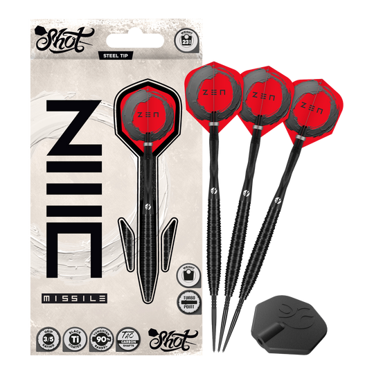 Shot ZEN Missile Turbo Point Steeldarts - 23g Dieses Bild zeigt Shot ZEN Missile Turbo Point Steeldarts - 23g als Gesamtansicht. Sie sind geeignet für das professionelle Dartspiel.