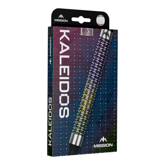 Mission Kaleidos Softdarts - 19g sind auf diesem Bild abgebildet. Diese Darts bieten eine gute Kontrolle beim Werfen.