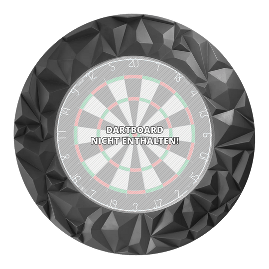 Das Produkt Precise 180 3D Dartboard Surround Subterra - Graphite wird hier dargestellt. Es schützt Ihre Wand und wertet das Dartboard optisch auf.
