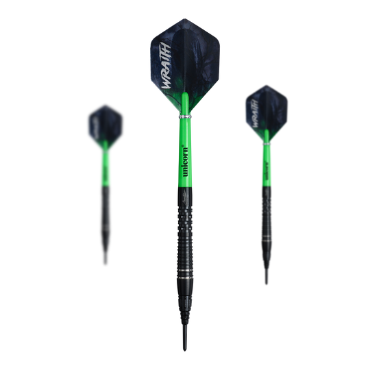 Unicorn Wraith Gary Anderson Phase 6 Soft Darts - 20g Das Bild zeigt ein Set der Unicorn Wraith Gary Anderson Phase 6 Softdarts mit 20g Gewicht. Das Set ist vollständig abgebildet.