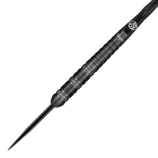 Shot Pro-Series Haupai Puha 2 steel darts - 24g Das Bild zeigt einen schwarzen Steeldart aus der Shot Pro-Series Haupai Puha 2 mit 24 Gramm Gewicht. Der Dartpfeil hat ein modernes, geriffeltes Design für besseren Halt.