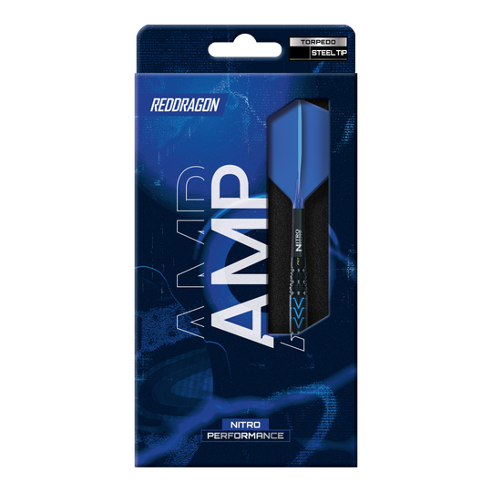 Das Bild zeigt die Red Dragon Amp Torpedo Steeldarts. Es handelt sich um hochwertige Steeldarts zum professionellen Spielen.