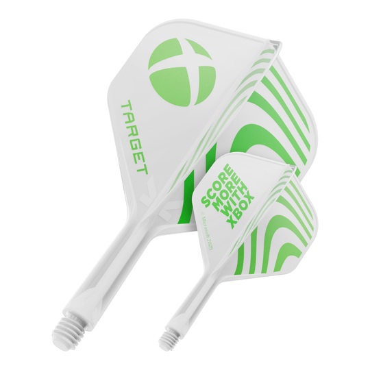 Target Xbox K-Flex No2 Standard Flights - White Das Bild zeigt ein Dart Flight mit dem Dateinamen 410610_Target_Xbox_KFlex_No2_Standard_Flights_19mm_1. Es handelt sich um ein Standard Dart Flight.