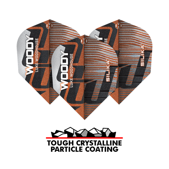 Harrows Silika Luke Woodhouse Series 3 No6 Flights ist auf diesem Bild zu sehen. Es handelt sich um einen Flight für Dartpfeile.